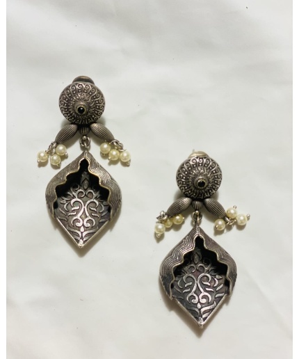 Engraved Hollow German Silver Oxidised Earring | Save 33% - Rajasthan Living