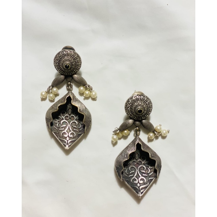Engraved Hollow German Silver Oxidised Earring | Save 33% - Rajasthan Living 5
