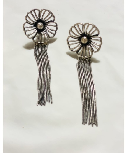 Flower Danglers German Silver Oxidised Earring | Save 33% - Rajasthan Living