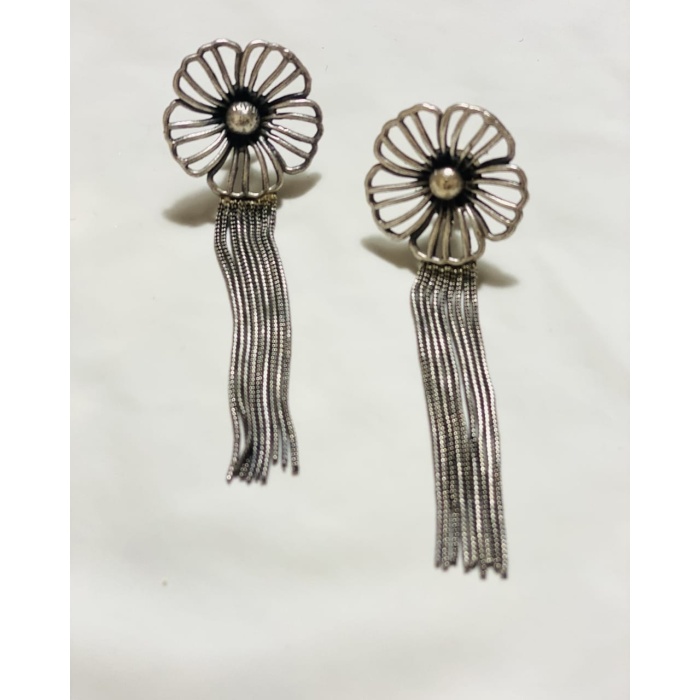 Flower Danglers German Silver Oxidised Earring | Save 33% - Rajasthan Living 5