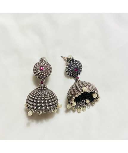 Hanging Pearl Jhumkas German Silver Oxidised Earring | Save 33% - Rajasthan Living