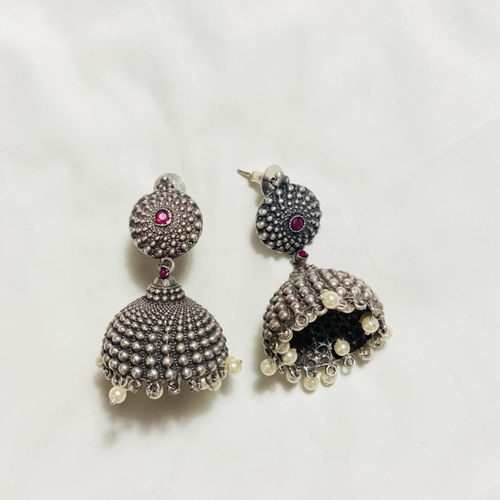 Hanging Pearl Jhumkas German Silver Oxidised Earring | Save 33% - Rajasthan Living 5