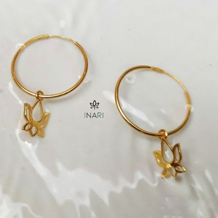 Lotus Charm Hoops Gold Plated Silver Earring | Save 33% - Rajasthan Living 5