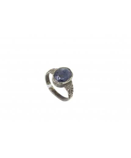 925 Sterling Silver Unisex Ring Blue Sapphire Stone Oxidised Polish | Save 33% - Rajasthan Living
