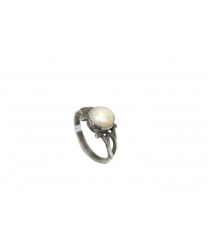 925 Sterling Silver Unisex Ring white Pearl Stone Oxidised polish | Save 33% - Rajasthan Living