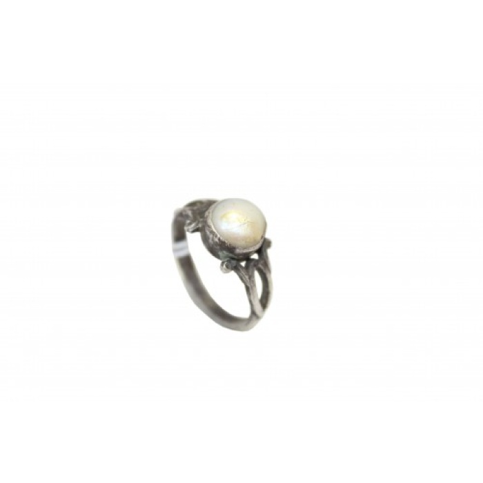 925 Sterling Silver Unisex Ring white Pearl Stone Oxidised polish | Save 33% - Rajasthan Living 5