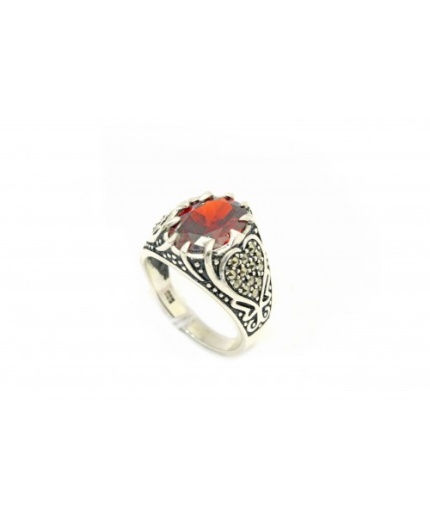 Handmade Designer Ring 925 Sterling Silver Black Marcasites Red Zircon Stone | Save 33% - Rajasthan Living