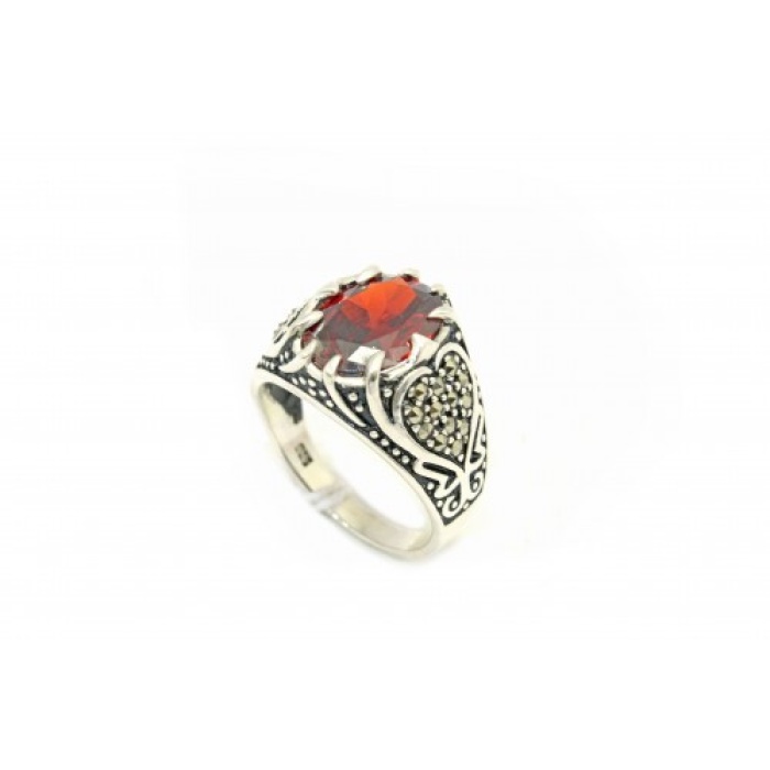 Handmade Designer Ring 925 Sterling Silver Black Marcasites Red Zircon Stone | Save 33% - Rajasthan Living 5
