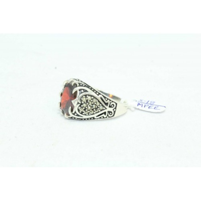 Handmade Designer Ring 925 Sterling Silver Black Marcasites Red Zircon Stone | Save 33% - Rajasthan Living 7