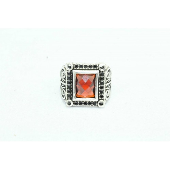 Handmade Designer Ring 925 Sterling Silver Black Marcasites Red Zircon Stone | Save 33% - Rajasthan Living 7