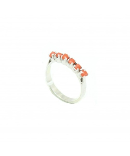 Handcrafted Band Ring Women’s 925 Sterling Silver Natural Orange Coral Stones | Save 33% - Rajasthan Living