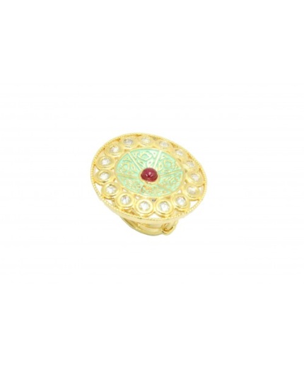 Fashion White Crystal Polki Red Stone Bridal Jadau Women Ring Gold Plated | Save 33% - Rajasthan Living