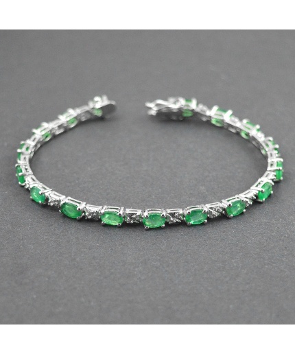 Natural Emerald, Zircon  925 Sterling Silver Bracelet | Save 33% - Rajasthan Living