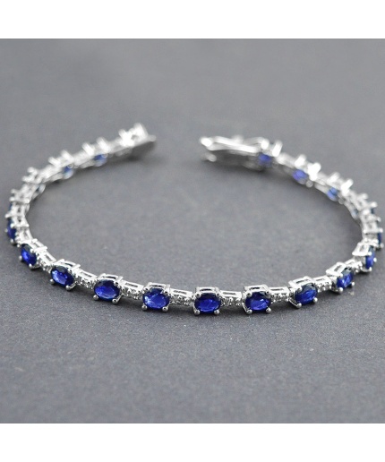 Natural Sapphire, Diamond  925 Sterling Silver Bracelet | Save 33% - Rajasthan Living