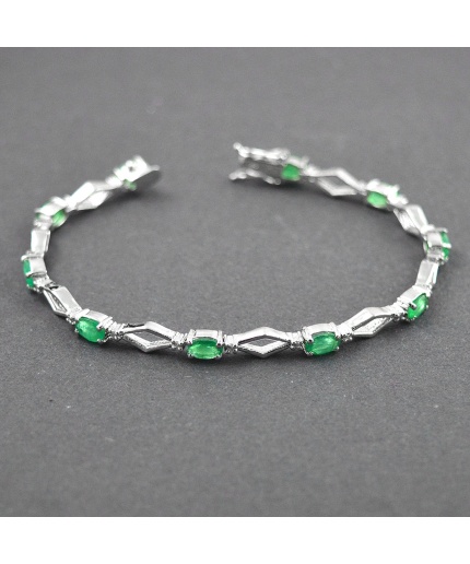 Natural Emerald,Diamond  925 Sterling Silver Bracelet | Save 33% - Rajasthan Living