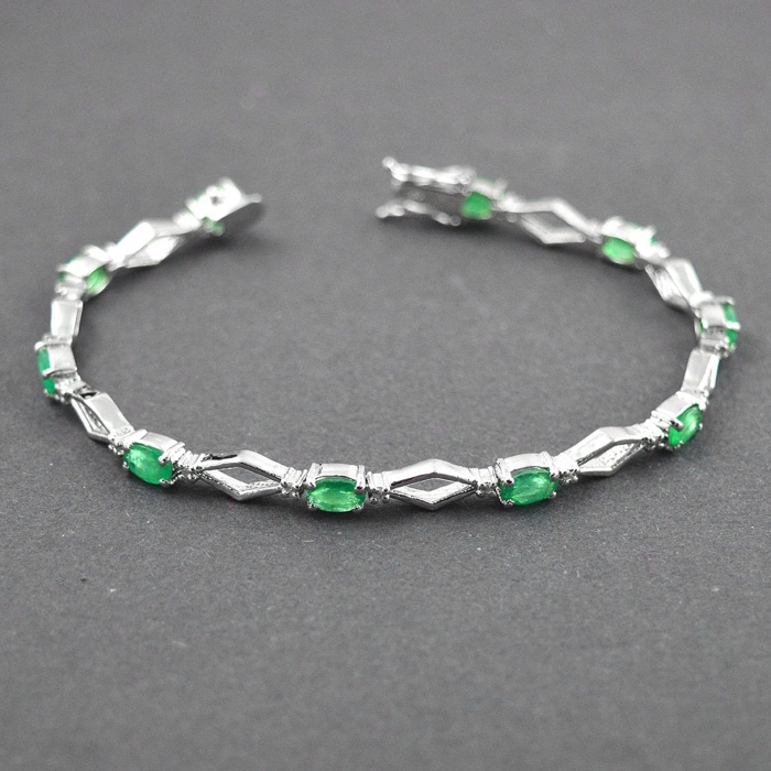 Natural Emerald,Diamond  925 Sterling Silver Bracelet | Save 33% - Rajasthan Living 5