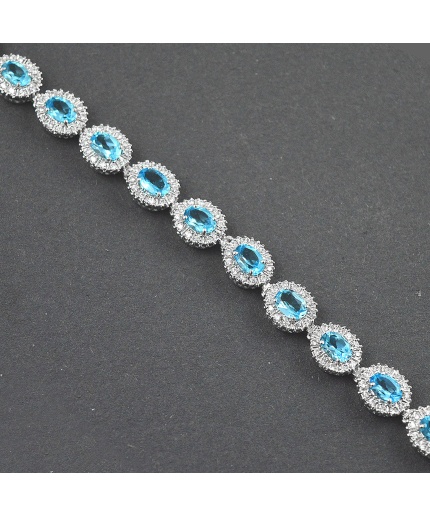 Natural Blue Topaz,cz  925 Sterling Silver Bracelet | Save 33% - Rajasthan Living 3