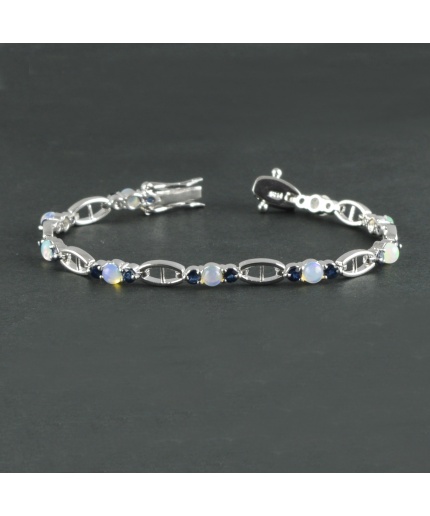 Natural Sapphire/Opal  925 Sterling Silver Bracelet | Save 33% - Rajasthan Living