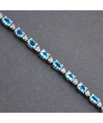 Natural Blue Topaz, cz  925 Sterling Silver Bracelet | Save 33% - Rajasthan Living 3