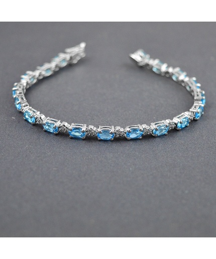 Natural Blue Topaz, cz  925 Sterling Silver Bracelet | Save 33% - Rajasthan Living