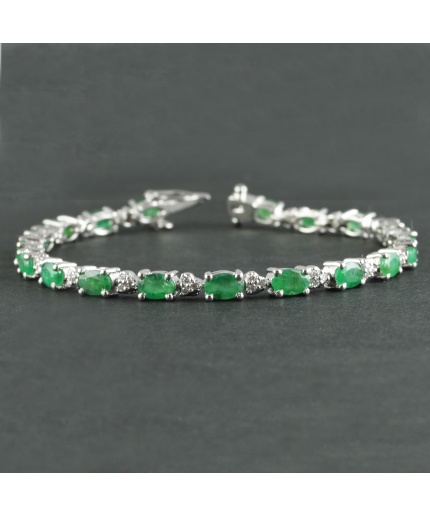 Natural Emerald/Zircon  925 Sterling Silver Bracelet | Save 33% - Rajasthan Living