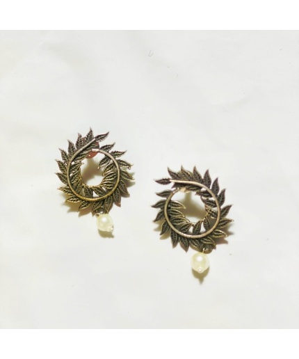 Leafy Studds German Silver Oxidised Earring | Save 33% - Rajasthan Living