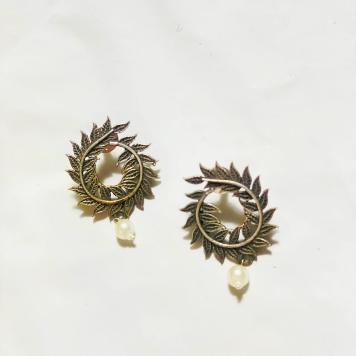 Leafy Studds German Silver Oxidised Earring | Save 33% - Rajasthan Living 5