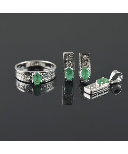Natural Emerald, Zircon 925 Sterling Silver Pendent Set | Save 33% - Rajasthan Living