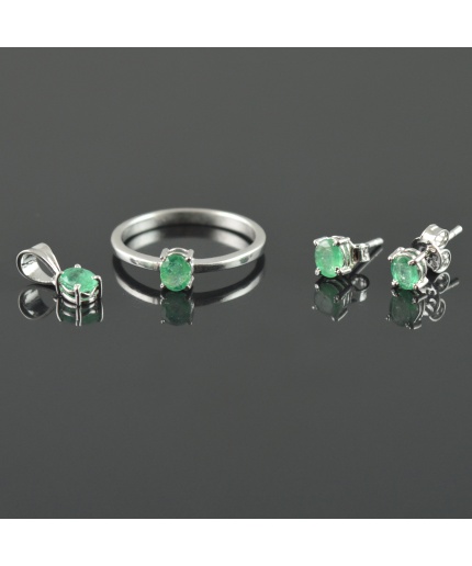 Natural Emerald 925 Sterling Silver Pendent Set | Save 33% - Rajasthan Living
