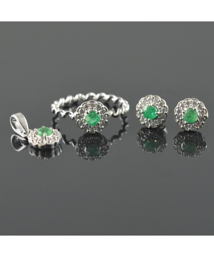 Natural Emerald, Zircon 925 Sterling Silver Pendent Set | Save 33% - Rajasthan Living