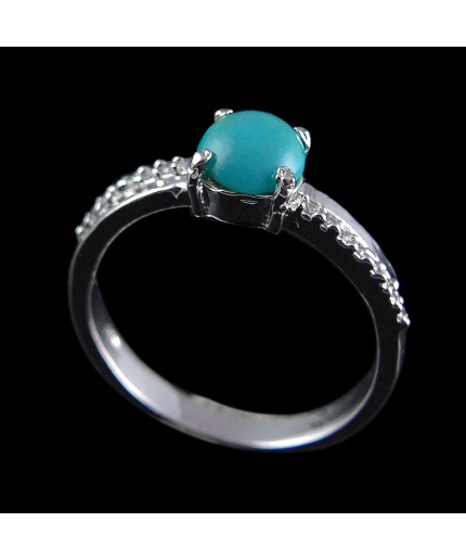 Natural 925 Sterling Silver Turquoise & White cz  Round Cab Ring | Save 33% - Rajasthan Living 3