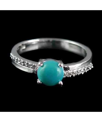 Natural 925 Sterling Silver Turquoise & White cz  Round Cab Ring | Save 33% - Rajasthan Living
