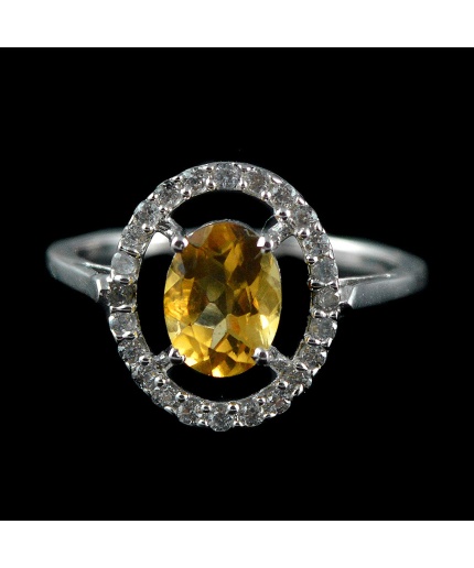 Natural 925 Sterling Silver Citrine & White cz  Oval Ring | Save 33% - Rajasthan Living 5