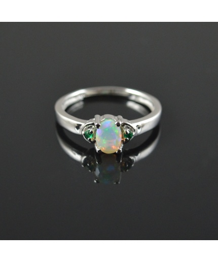 Natural 925 Sterling Silver Opal/Emerald Oval Ring | Save 33% - Rajasthan Living