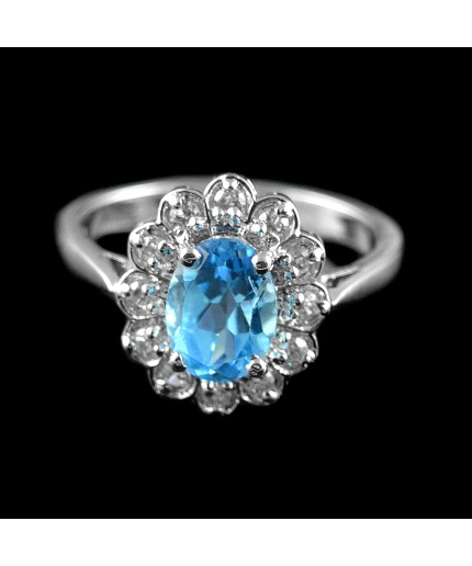 Natural 925 Sterling Silver Blue Topaz & White cz Oval Ring | Save 33% - Rajasthan Living
