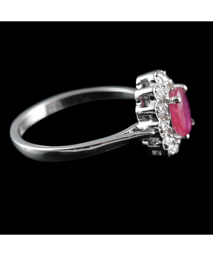 Natural 925 Sterling Silver Ruby, White cz Oval Ring | Save 33% - Rajasthan Living 3