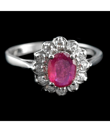 Natural 925 Sterling Silver Ruby, White cz Oval Ring | Save 33% - Rajasthan Living