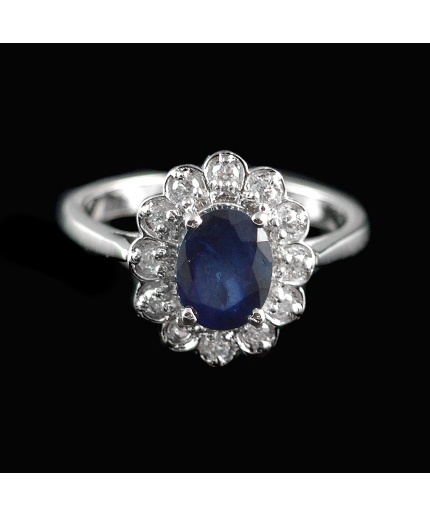 Natural 925 Sterling Silver Sapphire, White cz Oval Ring | Save 33% - Rajasthan Living