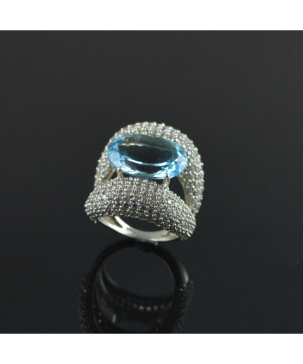 Natural 925 Sterling Silver Blue Topaz/Zircon Oval Ring | Save 33% - Rajasthan Living