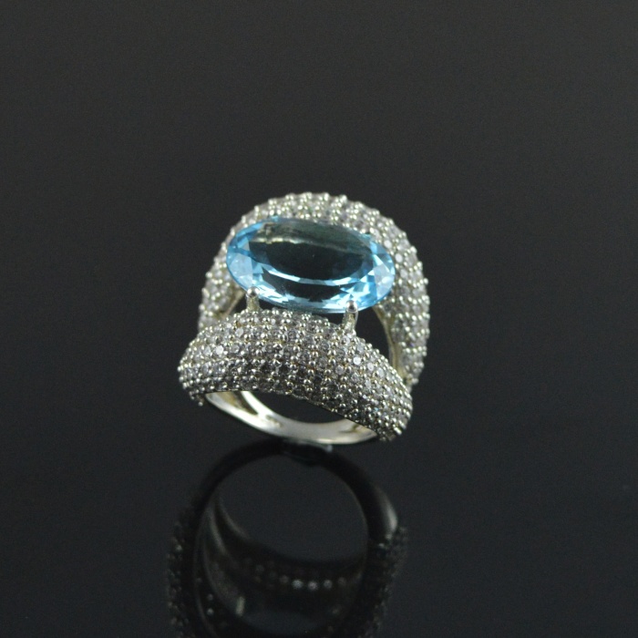 Natural 925 Sterling Silver Blue Topaz/Zircon Oval Ring | Save 33% - Rajasthan Living 5