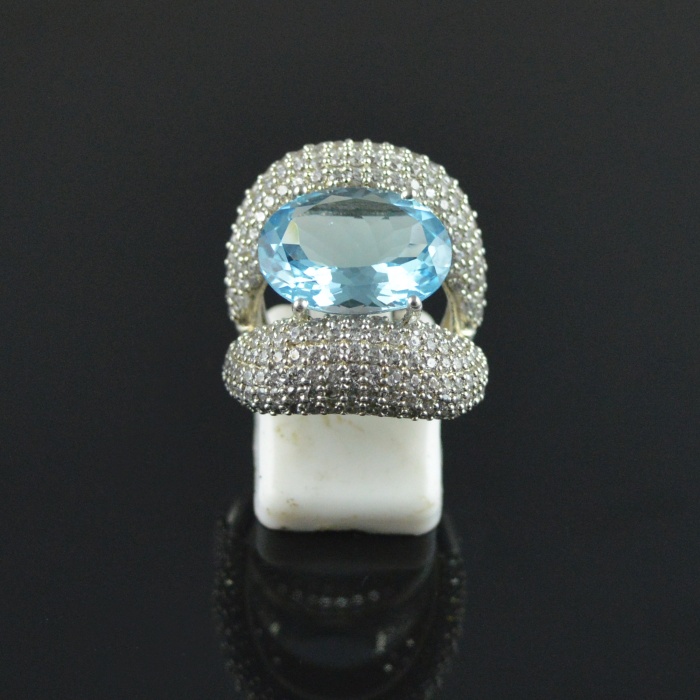 Natural 925 Sterling Silver Blue Topaz/Zircon Oval Ring | Save 33% - Rajasthan Living 12