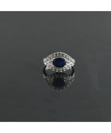 Natural 925 Sterling Silver Diffuse Sapphire/Zircon Oval  Ring | Save 33% - Rajasthan Living