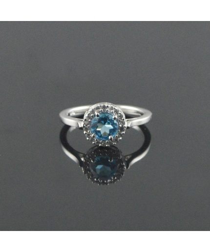 Natural 925  Sterling Silver Blue Topaz Round Ring | Save 33% - Rajasthan Living