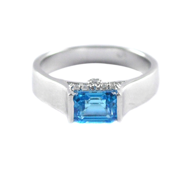 Natural 925 Sterling Silver Blue Topaz, White cz Octagon Ring | Save 33% - Rajasthan Living 5