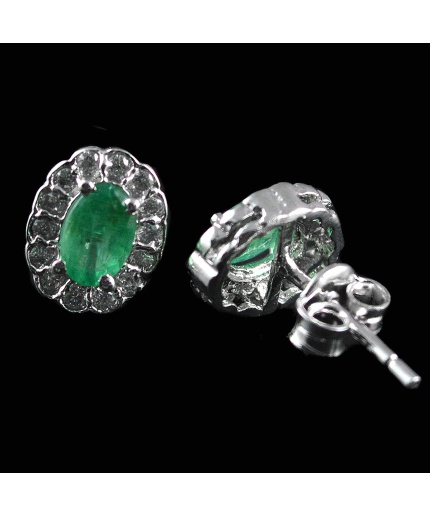 Natural Emerald & White Cz 925 Sterling Silver Stud Earrings | Save 33% - Rajasthan Living 3