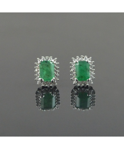 Natural Emerald, Zircon 925 Sterling Silver Stud Earrings | Save 33% - Rajasthan Living