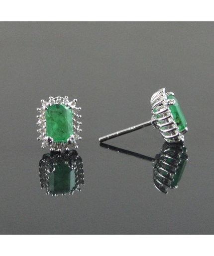 Natural Emerald, Zircon 925 Sterling Silver Stud Earrings | Save 33% - Rajasthan Living 3