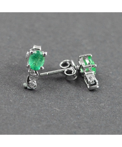 Natural Emerald, Cz 925 Sterling Silver Stud Earrings | Save 33% - Rajasthan Living 3