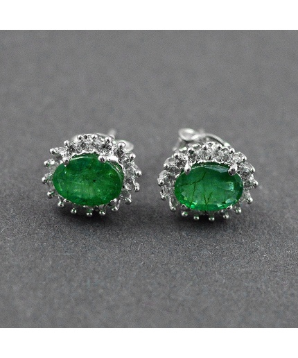 Natural Emerald, Cz 925 Sterling Silver Stud Earrings | Save 33% - Rajasthan Living