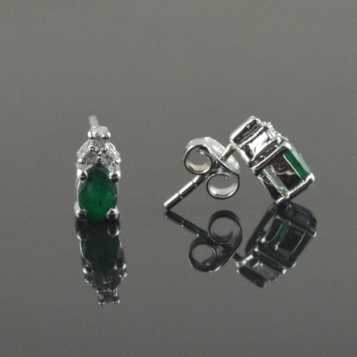 Natural Emerald, Zircon 925 Sterling Silver Stud Earrings | Save 33% - Rajasthan Living 5
